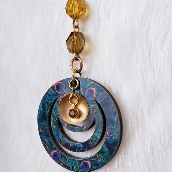 Peacock Feathers Pendant Necklace - Picture 2 of 8